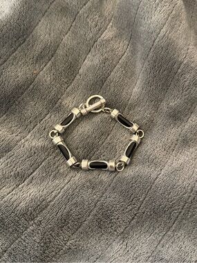 Vintage Taxco Sterling Silver Tube Onyx Bracelet